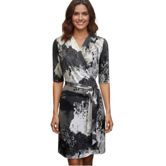 Y2K KOMOROV Wrap Dress luxe  monochromatic graphic statement womens size medium - Picture 1 of 15